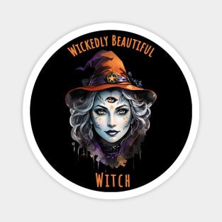 Wickedly Beautiful Witch, witch for cute Halloween, witch hat, spooky gothic floral lady Magnet